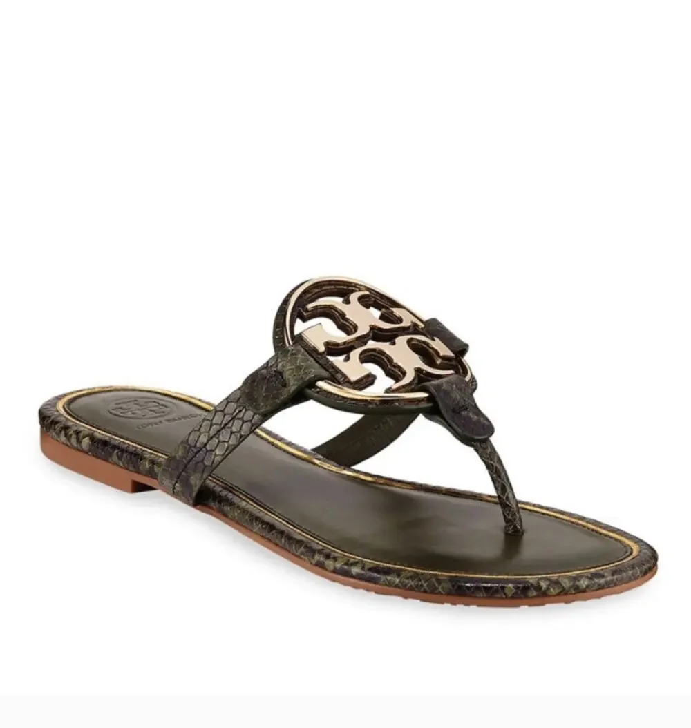 Tory Burch Metal Miller Slide Leccio Roccia / Gold Sandal Size 9
